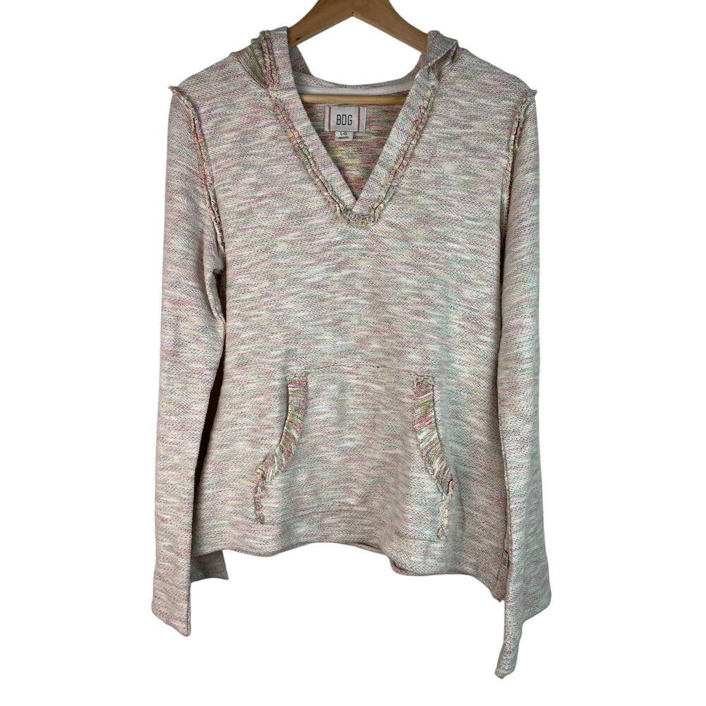 Urban Outfitters BDG L Cream Colorful‎ Raw Hem Hoodie Sweatshirt *